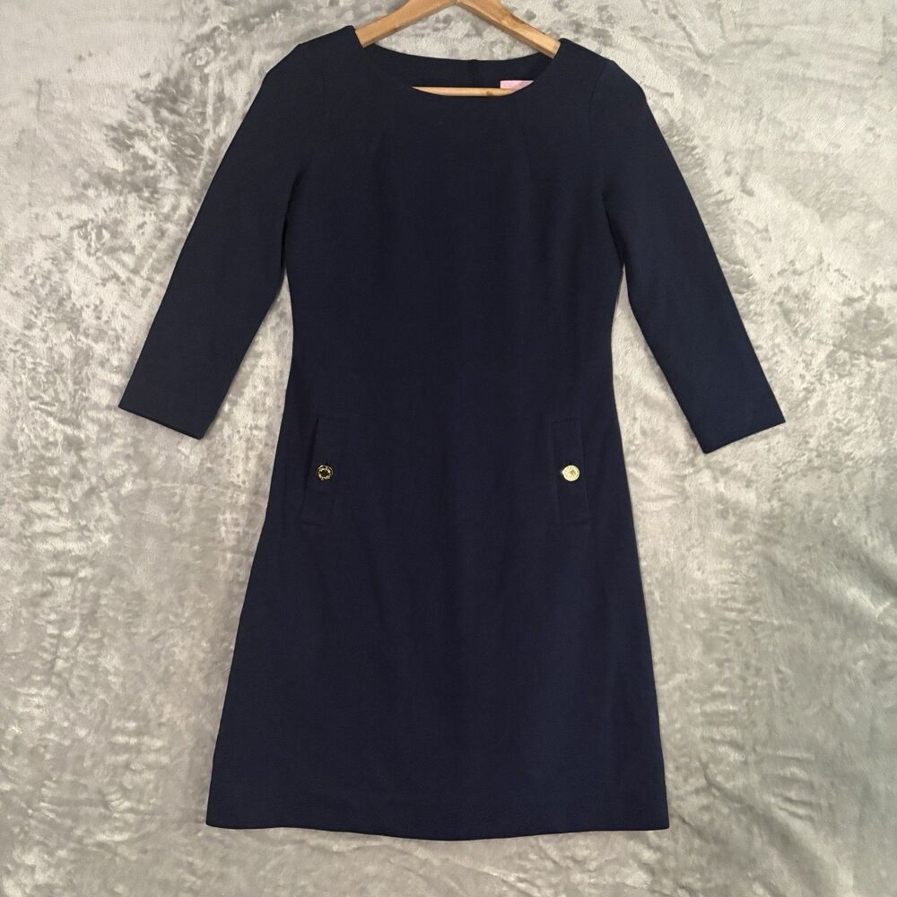 Lilly Pulitzer Navy Blue Gold Charlene Shift Dress Size XS Old Money Preppy Chic
